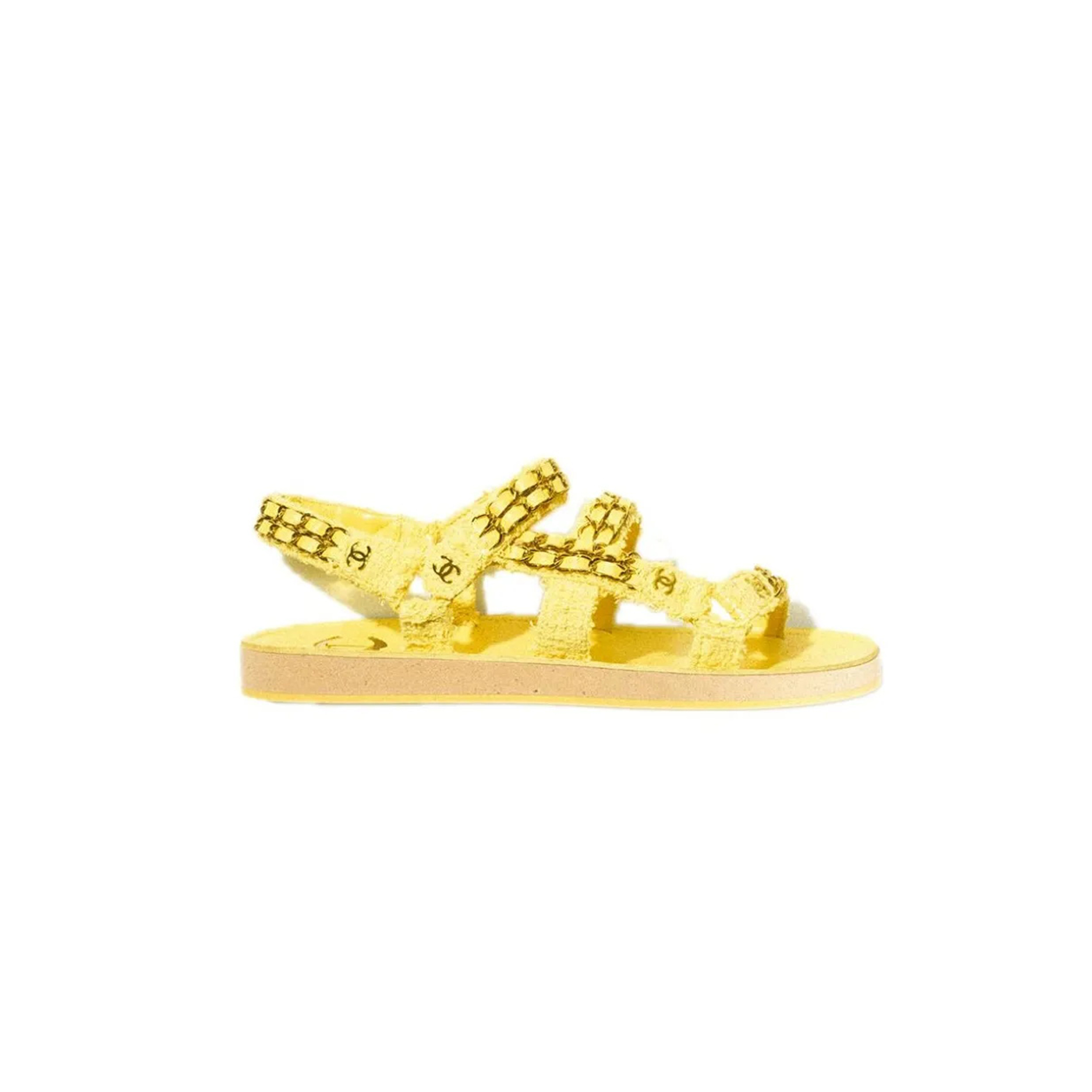 CHANEL SANDALS COTTON TWEED YELLOW G33800 X56550 0N550